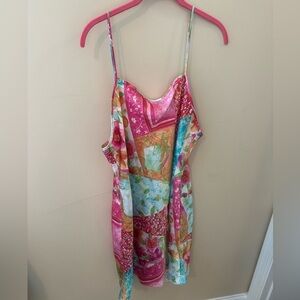 90s Y2K Style patchwork floral Slip Mini Dress Lingerie Shimmery Sexy Chemise XL
